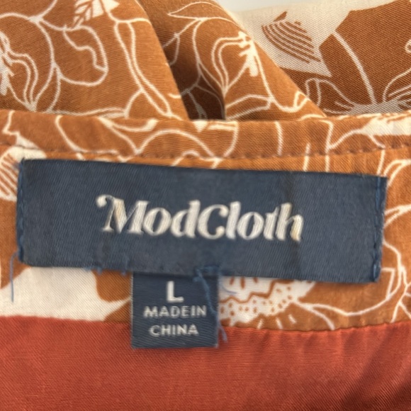 Modcloth Rust Floral Cottagecore V-Neck Fit & Flare Mod Midi Dress Size Large - Picture 7 of 8